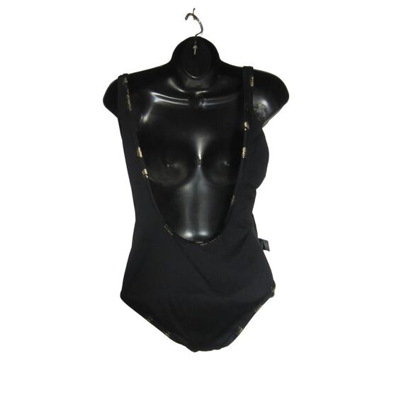 City Streets Pineapple One Piece Swimsuit Black Gold Scoop Back S - Picture 10 of 12